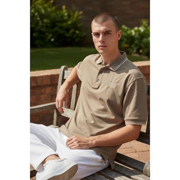 125 Louisville Slugger Men's Beige Polo Shirt Short Sleeve Embroidered Logo Lrg - Picture 2 of 7